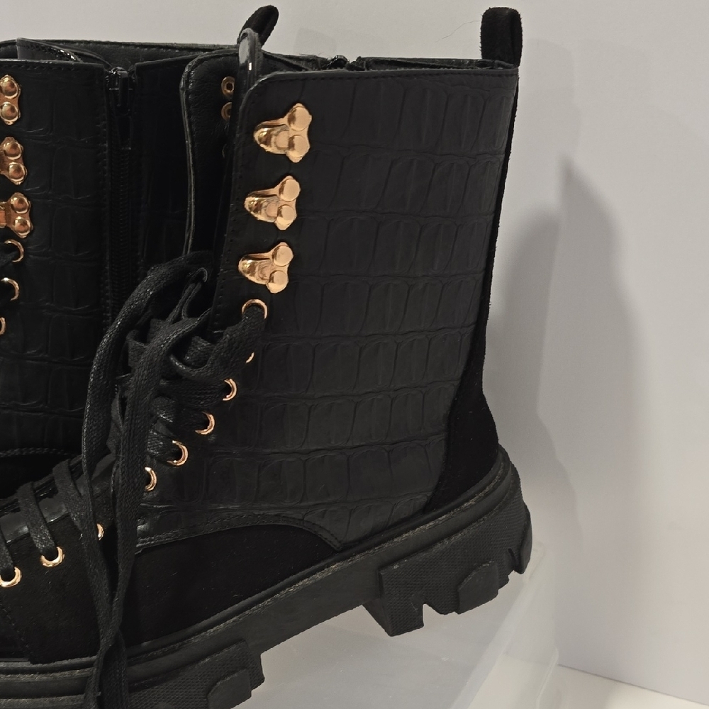 Sale!!! Black Combat Boots with Gold Accents - Picture 6 of 11